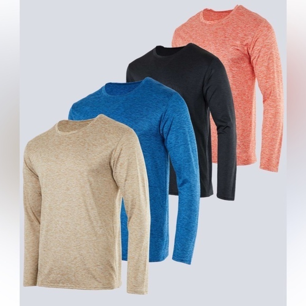 Essentials Men's Long Sleeve Shirt Set - Tan, Blue, Black, Coral 4 Pack